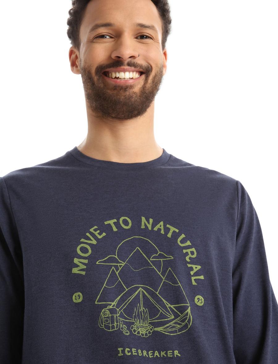 Midnight Navy Men's Icebreaker Merino Central Classic T-Shirt Canopy Camper Long Sleeve | USA 1224FDNM